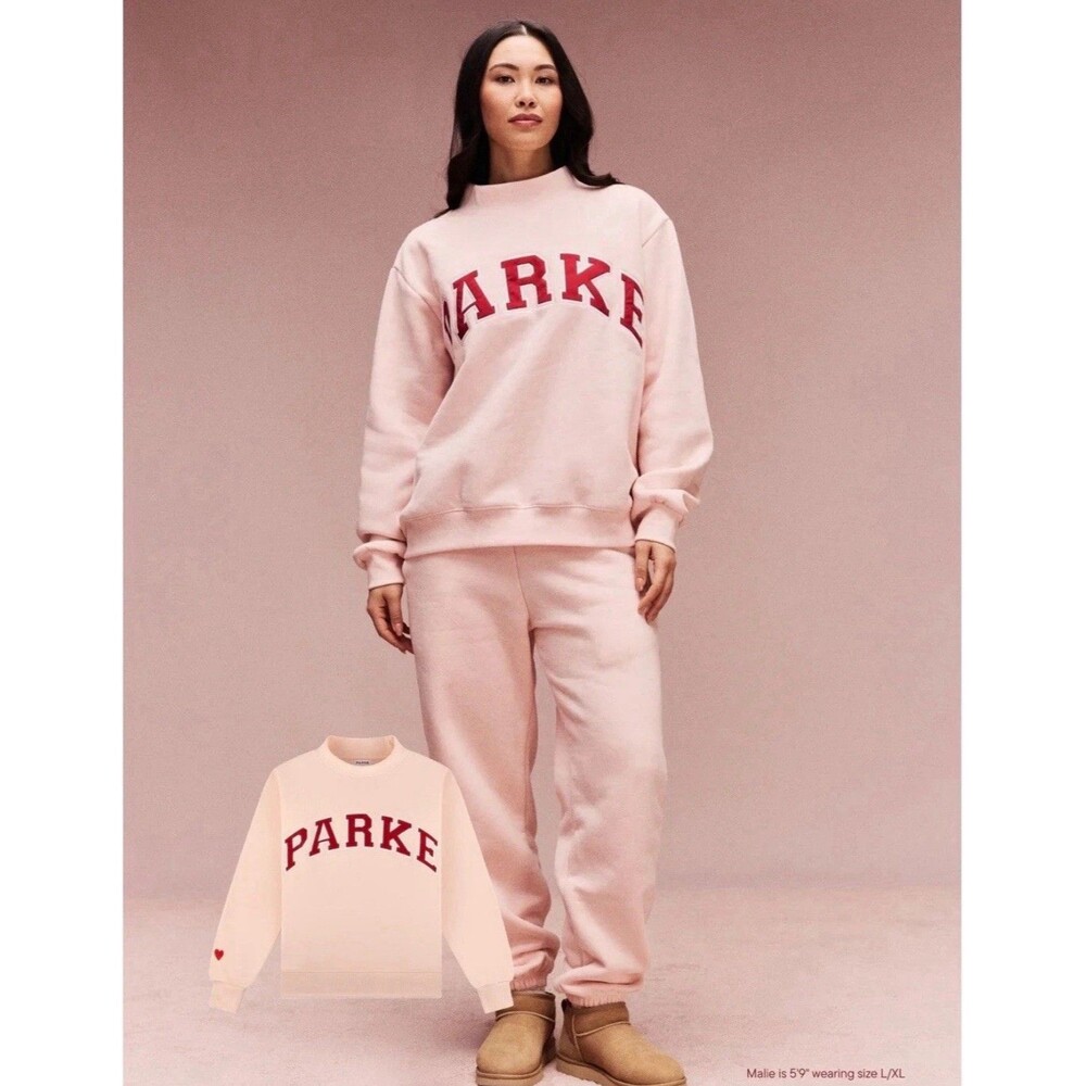 Parke Peony And Crimson Varsity Mockneck Sweatshirt Valentines Heart New S/M